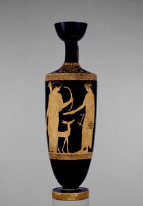 Attic Red-Figure Lekythos Decorated with Apollo and Artemis with a Deer, 5th Century BC by Greek